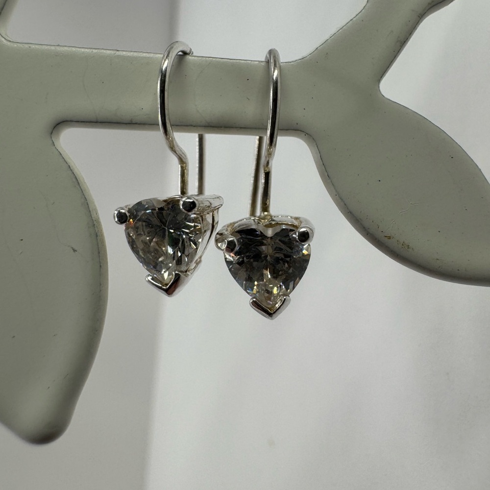 925 Silver Heart CZ Drop Earrings - Picture 10 of 13